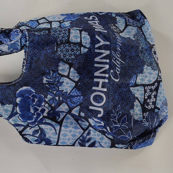 Johnny Was Nylon Reusable Tote Shopping Bag Blue On Blue Flower Print - Picture 2 of 4
